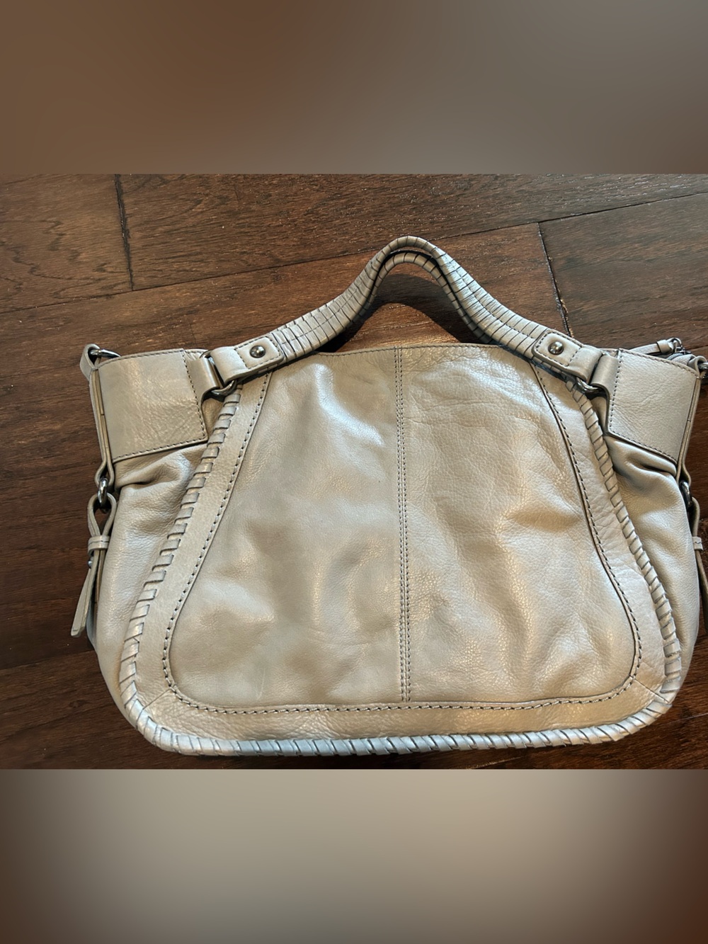 Brand New Nino BOSSI Whipstitch Leather Hobo Bag Gray